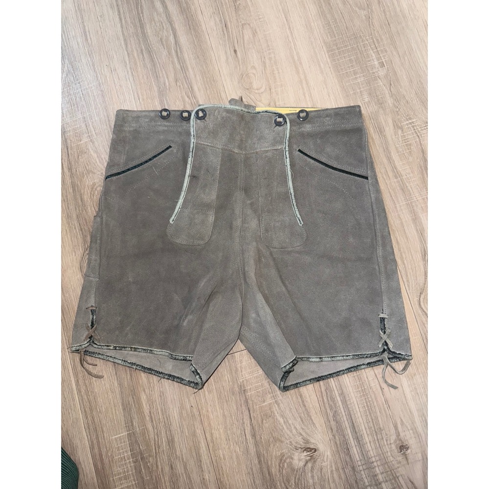 Vintage Gray Suede German Bavarian Lederhosen Split Leather Shorts Size 42
